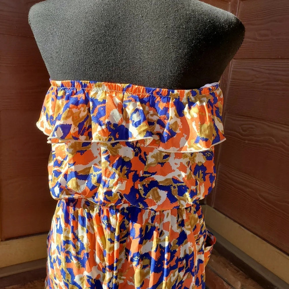 Papaya Women's Graphic Print Coral Blue Cream Strapless Romper Size Small - Picture 7 of 16